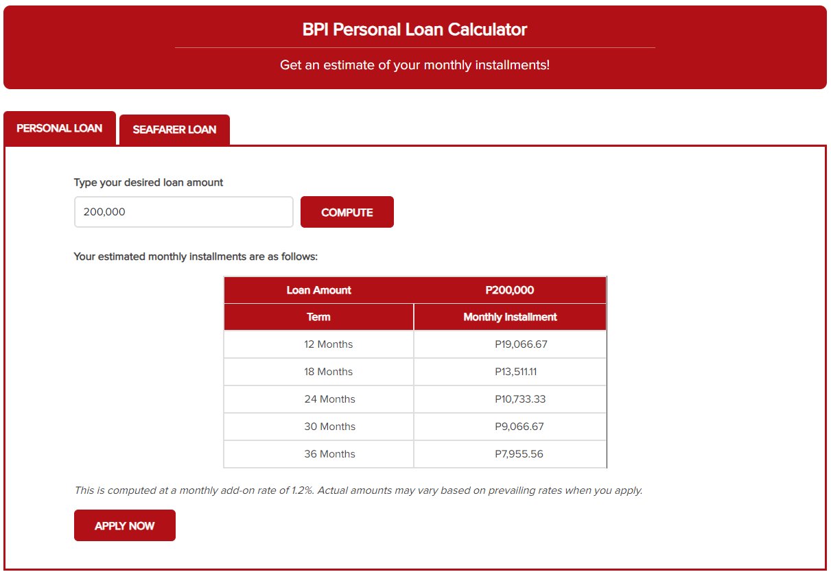 Bpi loan store calculator